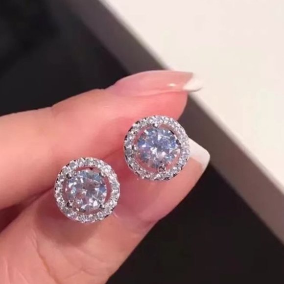 SILVER DIAMOND ROUND CUT EARRING - Picture 2 of 2